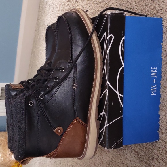 Boots dress casual, Max + Jake, Brayden, black with tan, size 7 - Picture 1 of 14